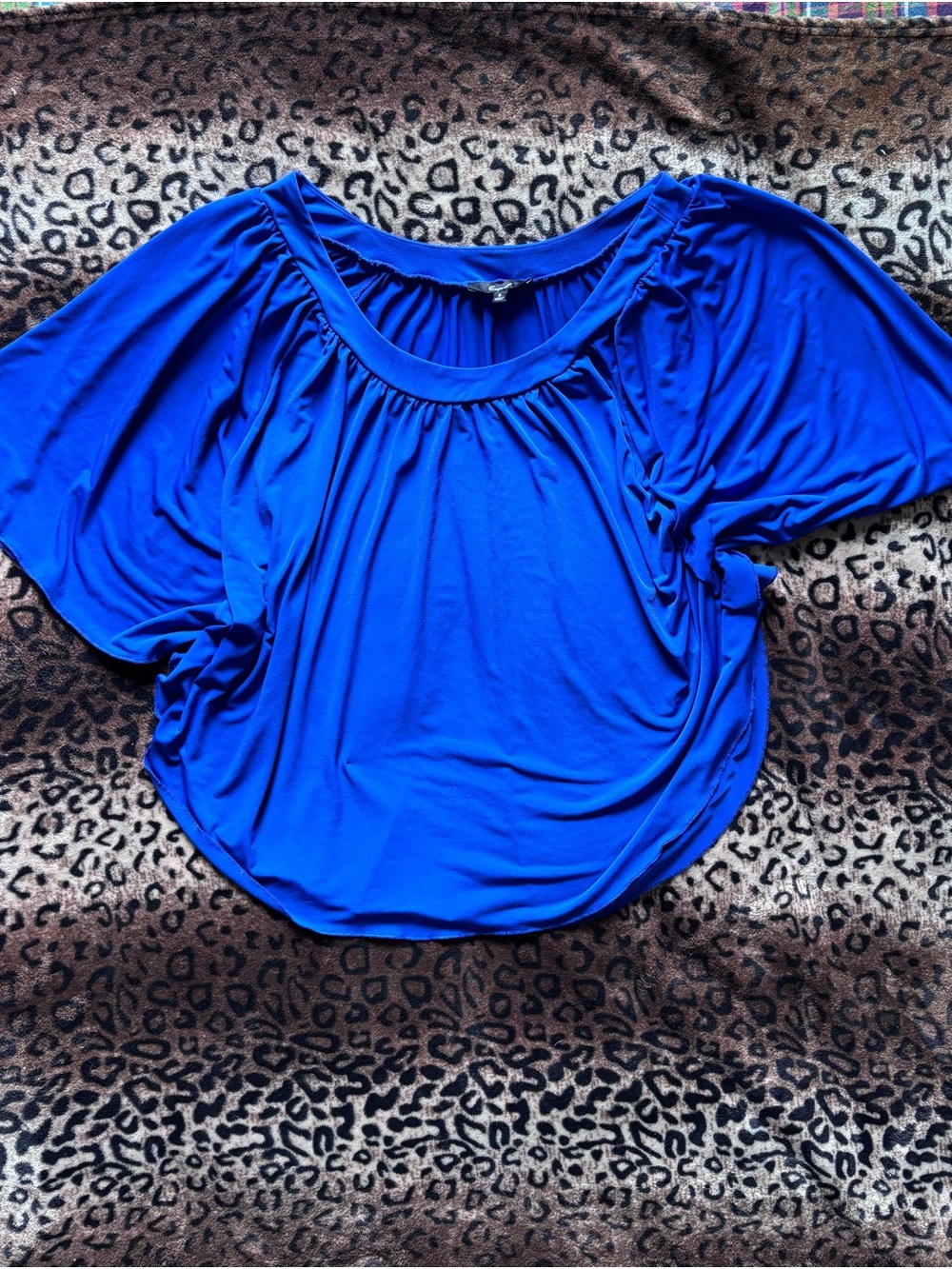 Express Royal Blue Gathered Scoop Neck Blouse